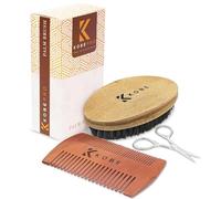 Kobe Kit professionale per la cura della barba, spazzola con setole di cinghiale, pettine in legno, forbici per baffi