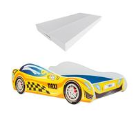 KOBI Letto Bambini Auto | Tema Taxi | 160 x 80 CM | Letto Forma Macchina per Bambino | Lettino Automobile Singolo | Lettini Bambina con Materasso