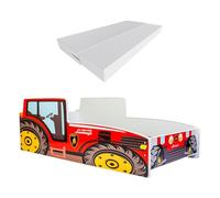 KOBI Letto Bambini Auto | Tema Trattore Rosso | 160 x 80 CM | Letto Forma Macchina per Bambino | Lettino Automobile Singolo | Lettini Bambina con Materasso
