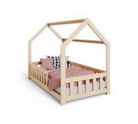 KOBI Letto casetta DUBI 160x80 cm in pino | con sponda, rete FLEX | naturale o bianco | con o senza materasso | montaggio fai-da-te (naturale, senza materasso)