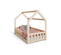KOBI Letto casetta DUBI 160x80 cm in pino | con sponda, rete FLEX | naturale o bianco | con o senza materasso | montaggio fai-da-te (naturale, con materasso)
