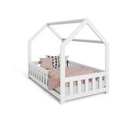 KOBI Letto casetta DUBI 160x80 cm in pino | con sponda, rete FLEX | naturale o bianco | con o senza materasso | montaggio fai-da-te (bianco, senza materasso)