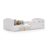 KOBI Letto Montessori LEO 140x70 con materasso: un letto per bambini moderno, sicuro e molto comodo, struttura robusta, elegante stile scandinavo, finitura bianca di alta qualità di prima classe
