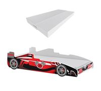 KOBI Letto per auto per bambini | F25 Car | 70 x 160 cm | Multicolore | Tema Race Car | Bambini Ragazzo Ragazza | con Rete e Materasso, capanna con Barriere