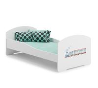 KOBI Letto per bambini con materasso LUK, bianco | per la cameretta dei bambini | per un ragazzo e una ragazza | materasso, rete inclusa | (Treno, 160x80)