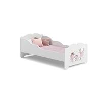 KOBI Letto per Bambini con Sponde ANNA | Bianco Unicorno Ballerina Lettino Bambina | 160 x 80 CM | Lettino Bambino con Materasso | Lettini per una Ragazza | Letto Bimbo Singolo con Sponda