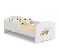 KOBI Letto per Bambini con Sponde LUK | Escavatore Lettino Bambina | 140 x 70 CM | Lettino Bambino con Materasso | Lettini per una Ragazza un Ragazzo | Letto Bimbo Singolo