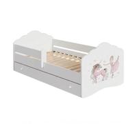 KOBI Lit Enfant FALA 140 x 70 avec Tiroir et Barrière Motif Licorne