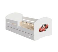 KOBI Lit Enfant LUK 140 x 70 avec Tiroir Motif Voiture Drapeau