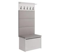 KOBI Set da ingresso Andy con seduta | appendiabiti + scatola | Pannelli imbottiti | Armadio per ingresso | (Grigio)
