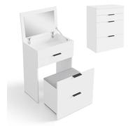 KOBI Toeletta Rubi Bianca Modulare con Specchio, Sgabello Imbottito, Cassetti Contenitore, Tavolo Trucco Scandinavo Compatto Camera Donna Ragazza Mobile Cosmetici Moderno 80x60x40 cm