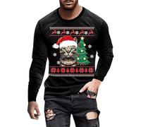 Kobilee Abbigliamento Uomo Palestra, Maglietta Natale Uomo Manica Lunga Magliette Taglie Forti Uomo vestibilità Morbida con Natalizio Stampa T-Shirt Natalizia Elegante Divertenti per Il Tempo Libero