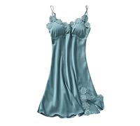 Kobilee Abito Estivo Donna Sexy Seta Taglie Forti Vestaglia Rossa Estiva Camicia da Notte Trasparente con Pizzo Pigiama Curvy Spalla Larga Abito Estivo Sottoveste Lunga