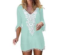 Kobilee Costumi Mare Donna Aperto Trasparente Taglie Forti Copri Costume Lunghi Bianco Cover Up Copricostume Sexy Cotone Vestito Mare Elegante Lungo Abito Mare Abito da Spiaggia Curvy