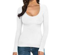 Kobilee Donna Running Elastica Intimo Termico Calda Lana Merinos Maglie Bianca Manica Lunga Maglia Termica Invernale Scollo a V Abbigliamento Maglietta Termica Sportiva