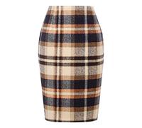 Kobilee Gonna Plissettata Donna Vintage Inverno Lana Elegante Gonna Quadri Curvy Midi Casual Gonna Invernale Aderente Elasticizzata Gonna Lunga Vita Alta Taglie Forti Gonna Scozzese al Ginocchio