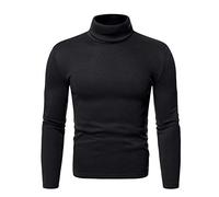 Kobilee Magliette Manica Lunga Uomo Stand Up Colletto Maglia Mezzo Colletto Unicolore Magliette Uomo Scollo Rotondo Tee Basic Dolcevita Pullover Nero S
