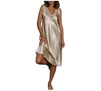 Kobilee Pigiama Donna Estivo Rossa Spalla Larga Sexy Camicia da Notte Lunga Senza Maniche Seta Sottoveste Trasparente Vestito Lungo Taglie Forti Curvy Pigiama Vestaglia