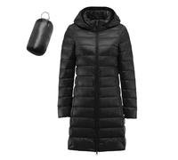 Kobilee piumini leggeri donna nera,Piumino Donna 100 Grammi Lungo con Cappuccio Trapuntato Antivento Elegante Ripiegabile Giacca Invernale Cappotto Giubbotto Imbottito Giubbino Mezza Stagione