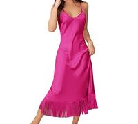 Kobilee Sottoveste Bianca Donna Rossa Sexy Spalla Larga Abito Estivo Seta Curvy con Pizzo Vestaglia Estiva Lunga Camicia da Notte Trasparente Sottoveste Pigiama Taglie Forti