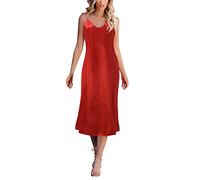 Kobilee Sottoveste Donna Estiva Spalla Larga Sexy Sottoveste Trasparente Taglie Forti Curvy Pigiama Lunga Tubino XXL Seta Vestaglia Camicia da Notte Rossa