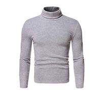 Kobilee T Shirt Maniche Lunghe Uomo Stand Up Colletto Maglia Mezzo Colletto Unicolore Magliette Uomo Scollo Rotondo Tee Basic Dolcevita Pullover Grigio XXL