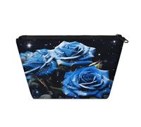 KOBLEN Blue Rose With Dew, piccola trousse per cosmetici da donna, impermeabile, con 2 tasche interne in rete, borsa da viaggio portatile per affari, viaggi di famiglia, campeggio, spiaggia