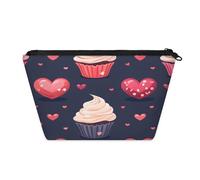 KOBLEN Heart Cupcake Bliss, piccola trousse per cosmetici da donna, impermeabile, con 2 tasche interne in rete, borsa da viaggio portatile per affari, viaggi di famiglia, campeggio, spiaggia