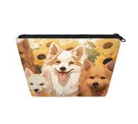 KOBLEN Trousse per cosmetici da donna, con scritta "Dogs Among Sunflowers", impermeabile, con 2 tasche interne in rete, borsa da toeletta portatile da viaggio per affari, viaggi in famiglia, campeggio