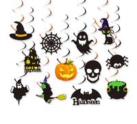 KOBOKO 12 ghirlande decorative per Halloween, feste di Halloween, ghirlande decorative a spirale, decorazione da appendere, ghirlanda per brividi, ragni, teschi, bollitore, 15 cm