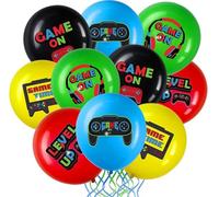 Koboko 18 palloncini colorati in lattice con motivo gaming, design Game On e Level Up, multicolore