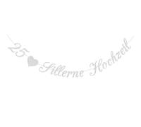 KOBOKO Ghirlanda di nozze d'argento, striscione decorativa per matrimonio in argento, decorazione per matrimonio in argento, 25° anniversario di matrimonio, ghirlanda di carta glitterata, decorazione