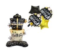 Koboko Lussuoso set di palloncini in pellicola di compleanno, design nero, oro, decorazione Happy Birthday con stelle e punti, XXL palloncino bouquet per feste