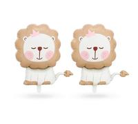 Koboko Makefun - Palloncino in alluminio a forma di leone con corona, marrone e rosa, motivo animale, decorazione di compleanno per bambini, 2 pezzi