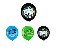 Koboko Palloncini da gioco in lattice a tema blu, verde e nero, motivo "Game On" e "Level Up", set da 18
