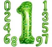 KOBOKO Palloncino verde per il 1° compleanno, 40 pollici, in pellicola verde, numero 1, 101 cm, XXL Pixel Miner, palloncino 1, palloncino a elio, 1 compleanno, decorazione di compleanno 1 anno ragazzo
