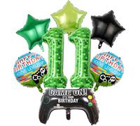 Koboko Pixel Game - Set di palloncini per 11° compleanno, a forma di stella, colore verde e nero, 7 pezzi