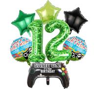 Koboko Pixel Game - Set di palloncini per il 12° compleanno, a forma di stella, colore verde e nero, 8 pezzi