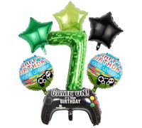 Koboko Pixel Game - Set di palloncini per il 7° compleanno, colore verde e nero, controller di gioco e stelle, 7 pezzi