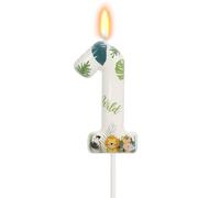 Koboko Selvaggio giungla Safari Animale Tema Primo Compleanno Candela Numero Decorativo 1 Forma con Foglie Tropicali e Animali Carini per Bambini Festa di Compleanno