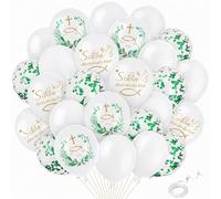 Koboko Set di 24 palloncini per battesimo, in lattice bianco e verde, con coriandoli "Schön dass du da bist"