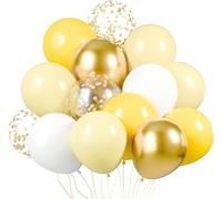 Koboko Set di palloncini in lattice giallo, bianco e oro, metallizzati e coriandoli, 30 pezzi