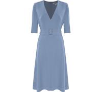 Kocca - Abito Elegante con Maniche a Tre Quarti e Scollo a V, Chiusura con Zip, Punto Vita Sottolineato, Color Azzurro, Taglia M