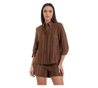 Kocca - Camicia da donna in cotone con ricamo sangallo e maniche a 3/4 - - Blouses & Shirts - Donna - Marrone - M