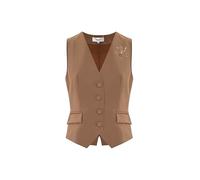 Kocca - Gilet con spilla Donna, Tinta unita, Scollo a V,colore: Miele, Modello: A25PGL7794ABUN3484, Taglia: S