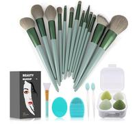 Koccido Kit di pennelli da trucco, per fondotinta e ombretto (verde, set grande da 22 pezzi)