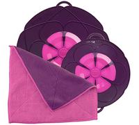 Kochblume Set risparmio per pentole da 14 a 24 cm con panno in microfibra come set in scatola rosa protezione in silicone per pentole e padelle Lilla