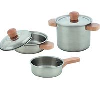 Kochset Sterneküche, 2 Töpfe und 1 Pfanne: ø hoher Topf 9 cm, Metall, Holz, 5 Teile, per Set