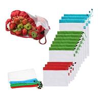 KOCKSHION 12pezzi Borse Rete Riutilizzabili Sacchetti Rete Trasparenti Per Frutta e Verdura Grandi Medi Piccole Per Spesa Viaggi e Organizzazione Casa