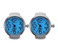 KOCKSHION 2 Pezzi Orologio ad Anello Creativo in Metallo Blu Mini Display Orario per Uomo e Ragazza, Design Unico e Funzionale come Regalo